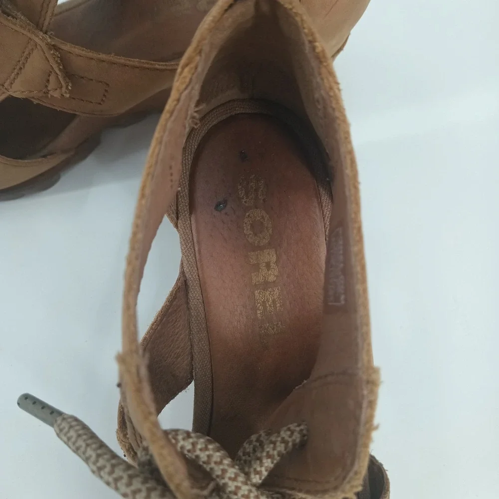 Sorel Joanie ll Lace Tan up Leather Wedge Sandals Open Toe NL2914-224 Sz 8.5